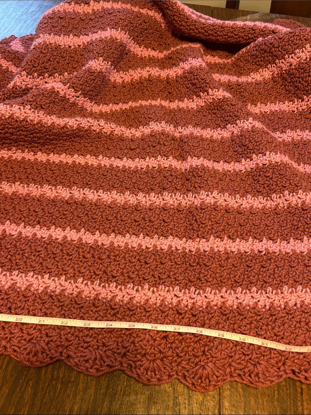 Crochet Throw Blanket in Rose and Dusty Pink 54” x 58”